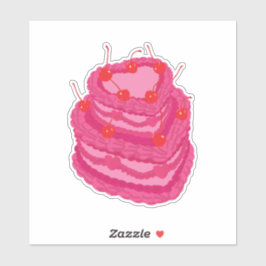 Valentines Pink Two Tiered Heart Shaped Cake Sticker