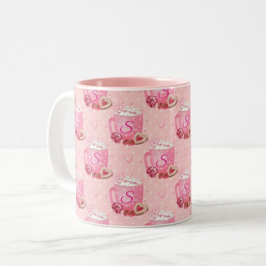 Valentine's Pink & White Coffee Mug With Initial (Devant gauche)