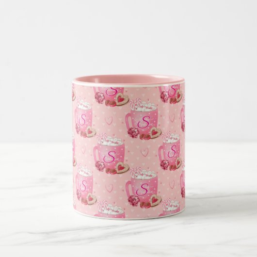 Valentine's Pink & White Coffee Mug With Initial (Centre)