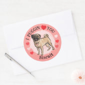 Valentines Pug love pink hearts sticker set (Enveloppe)