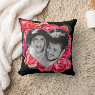 Valentine's Red Black Rose Coussin de photos du co