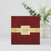 Valentines Red Metallic Gold Ribbon Invitation (Debout devant)