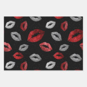 Valentines Red Silver Glitter Lips on Black  Inpakpapier Vel (Voorkant 3)