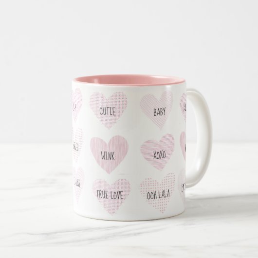 Valentines Rose Coeurs Modernes Initiales Café Mug (Devant droit)