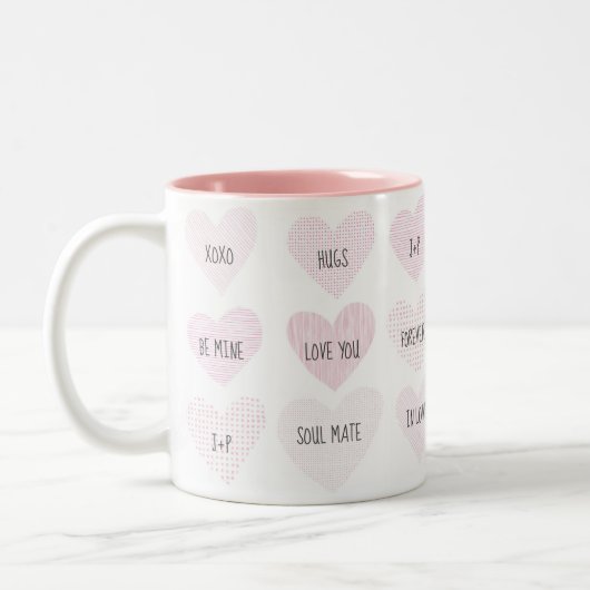 Valentines Rose Coeurs Modernes Initiales Café Mug (Gauche)
