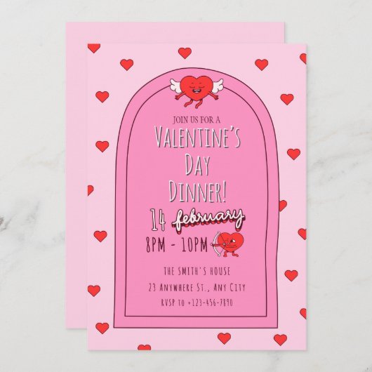 Valentines roses Dîner Invitation (Devant / Derrière)