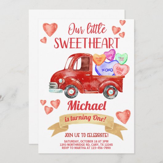 Valentines Saint Valentin invitation garçon annive (Devant / Derrière)