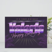 Valeria Nom carte rétro lilas anniversaire (Debout devant)