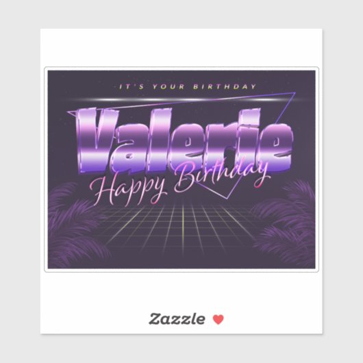 Valerie Nom Prénom lila retro Autocollant Annivers (Feuille)