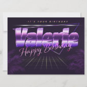 Valerie Nom Prénom lila retro Carte Anniversaire (Devant)
