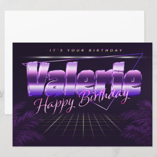 Valerie Nom Prénom lila retro Carte Anniversaire