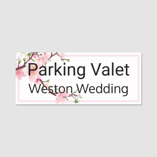 Valet Wedding Cherry Blossom Magnetic Back Naamplaatje (Voorkant)