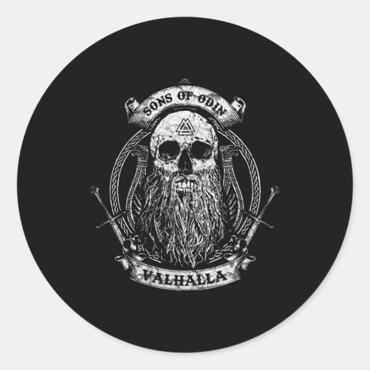 Valhalla Odin Viking Motif Ronde Sticker (Voorkant)