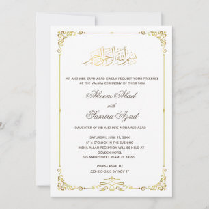 Valima Ceremony Wedding Invitation Gold White Kaart
