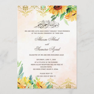 Valima Ceremony Wedding Invitation Sunflower Kaart