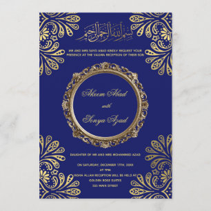 Valima Nikah Ceremony Wedding Invitation Gold Blue Kaart