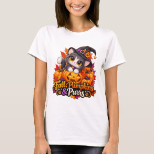 Valk-Pompoen-Kat Halloween T-shirt voor vrouwen