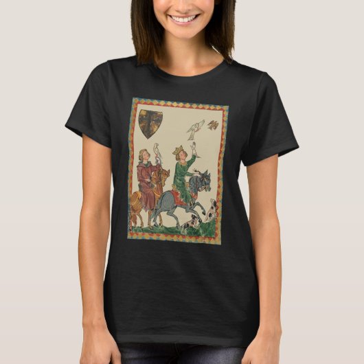 Valkerij, 14e-eeuwse Codex Manesse T-shirt (Voorkant)