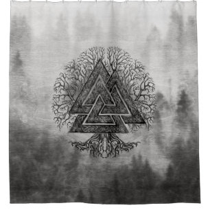 Valknut and Tree of Life Yggdrasil Douchegordijn