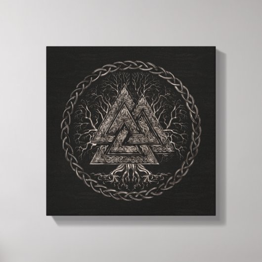 Valknut and Tree of Life Yggrdrasil Canvas Afdruk (Voorkant)