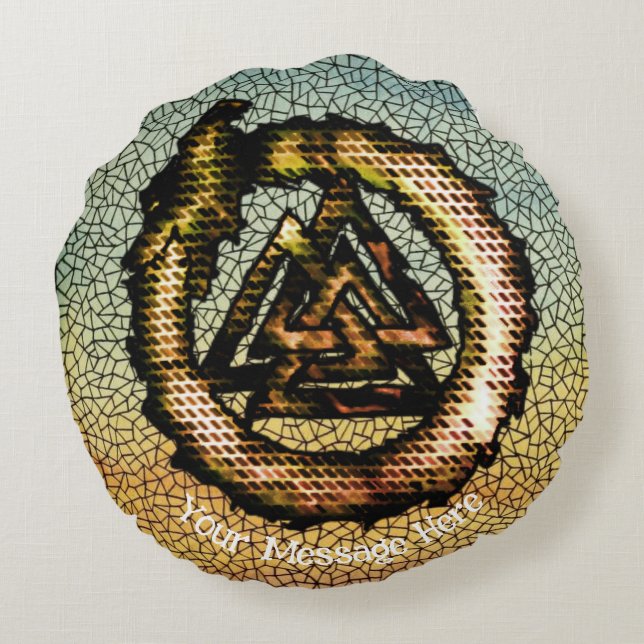 Valknut (Ouroboros) Rond Kussen (Achterkant)