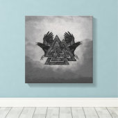Valknut Symbol en Ravens Canvas Afdruk (Insitu (Houten vloer))