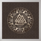 Valknut Symbool - bruin leder en goud Poster (Voorkant)