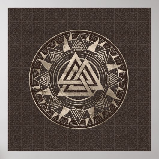 Valknut Symbool - bruin leder en goud Poster (Voorkant)
