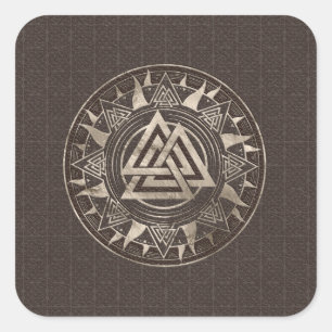 Valknut Symbool - bruin leder en goud Vierkante Sticker