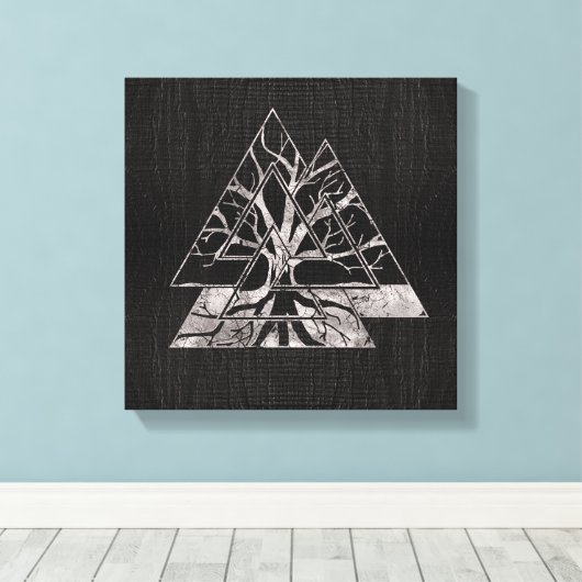 Valknut Symbool en levensboom - Yggdrasil Canvas Afdruk (Insitu (Houten vloer))