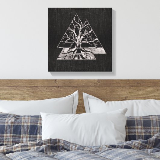 Valknut Symbool en levensboom - Yggdrasil Canvas Afdruk (Insitu (Slaapkamer))