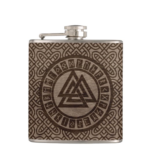 Valknut Symbool en loopt op Keltisch Patroon op ho Heupfles (Voorkant)