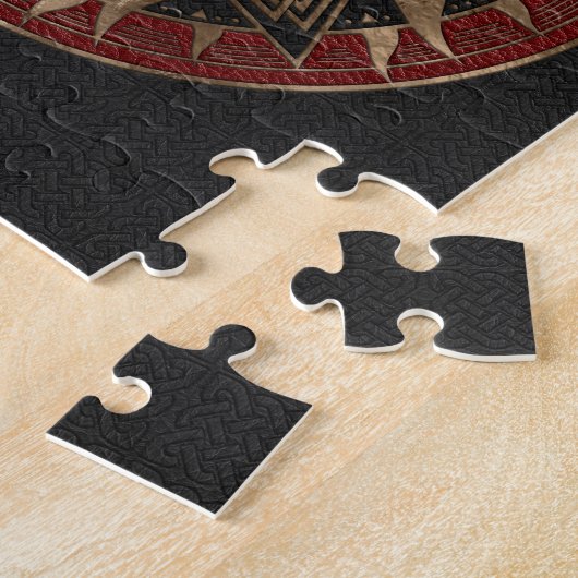 Valknut Symbool Zwart en rood leder en goud Legpuzzel (Zijkant)