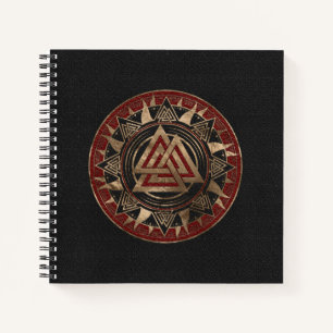 Valknut Symbool Zwart en rood leder en goud Notitieboek