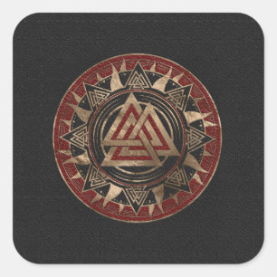 Valknut Symbool Zwart en rood leder en goud Vierkante Sticker
