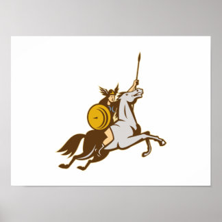 Valkyrie Riding Horse Retro Poster