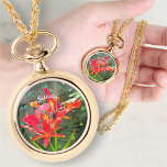 Vallarta Flaming Beauty 1583 Montre Collier<br><div class="desc">Peinture Collection "Vallarta Flaming Beauty 1583" Personnalisez la page du produit ou cliquez sur le bouton personnaliser pour obtenir plus d'options de conception. Design créé à partir de mon tableau "Vallarta Flaming Beauty 1583" capture une belle fleur juste devant l'Hôtel Krystal à Puerto Vallarta, Mexique. Les produits correspondants sont disponibles...</div>