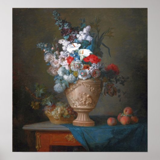 Vallayer-coster — Flowers in vase with peraches Poster (Voorkant)