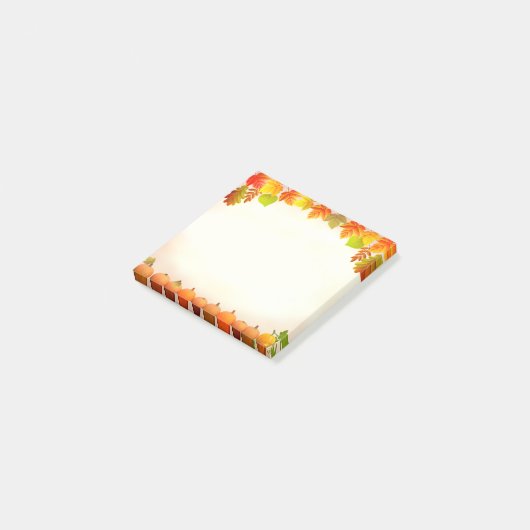 Valle bladeren en pompoenen op scrollen post-it® notes (Schuin)