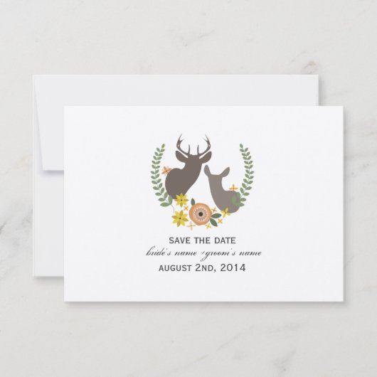 Valle bruiloft Floral Deer redt de datum Save The Date (Voorkant)