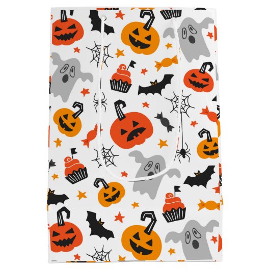 Valle kleuren Halloween-symbolen patroon Medium Cadeauzakje (Achterkant)
