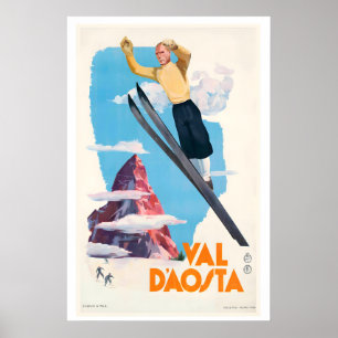 Vallée d'Aoste Italie Affiche de ski vintage