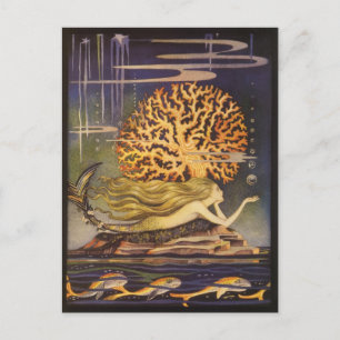  vallei, kleine zeemeermin in oceaankoraal briefkaart