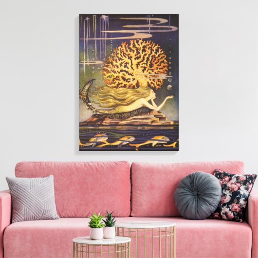 vallei, kleine zeemeermin in oceaankoraal canvas afdruk (Insitu (Woonkamer))