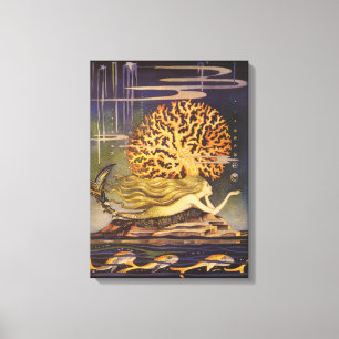  vallei, kleine zeemeermin in oceaankoraal canvas afdruk