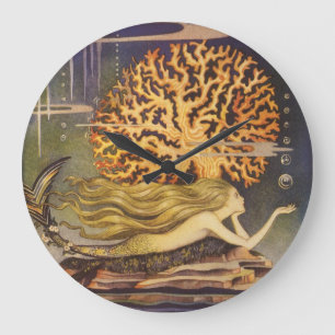  vallei, kleine zeemeermin in oceaankoraal grote klok