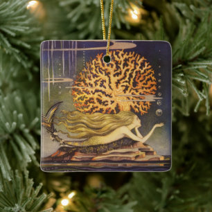 vallei, kleine zeemeermin in oceaankoraal keramisch ornament