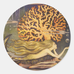  vallei, kleine zeemeermin in oceaankoraal ronde sticker