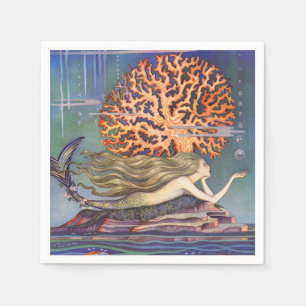  vallei, kleine zeemeermin in oceaankoraal servet