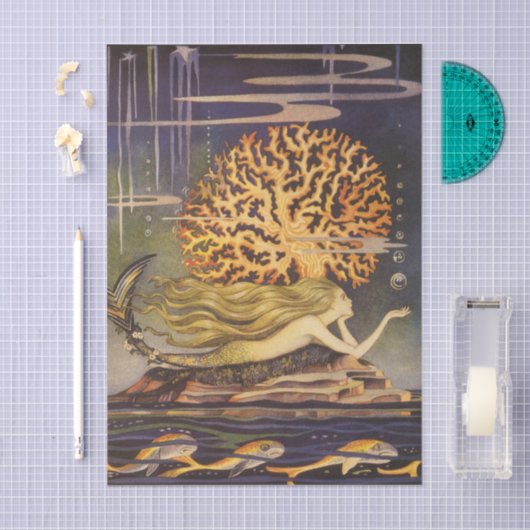 vallei, kleine zeemeermin in oceaankoraal tissuepapier (Craft)